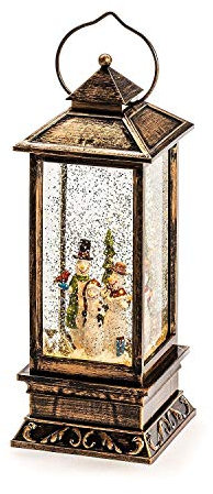 Konstsmide 2889-000 LED Snow Globe Lantern Snowman Scene, Water Filled/Water Spinner/Indoor(IP20) with 5 Hour Timer/Battery Operated: 3xC 1.5V (excl.)/Christmas Lantern 1 Warm White Diodes