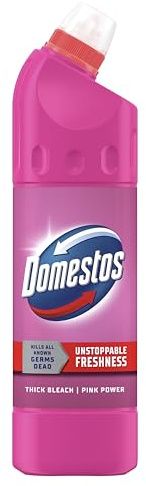 Domestos Pink Power Thick Bleach disinfectant that eliminates 99.99% of bacteria and viruses* unstoppable freshness 750 ml
