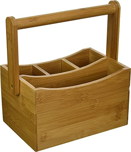 Lipper International 8842 Organizador de Cubiertos de Madera de bambú con Mango Plegable, 8-7/8 x 5-1/2 x 9-1/4 Pulgadas