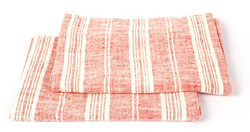 LinenMe 47 x 66 cm Set di 2 Asciugamani, Uno da Mani e Uno per Ospiti, in Lino multistrisce, Rosso/Bianco