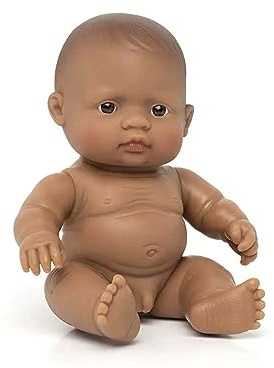 Miniland Asian boy doll without underwear in bag is soft vinyl, resilient and flexible, 21 cm