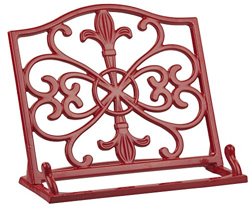 Home Basics Cast Iron Fleur De Lis Cookbook Stand, Red