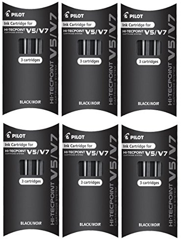 Cartouche de rechange d’encre Noir BXC-V5/V7 de marque Pilot pour Hi-Tecpoint V5 et V7, système de cartouche d’encre liquide rechargeable pour stylo à bille (lot de 6 à 18 cartouches)