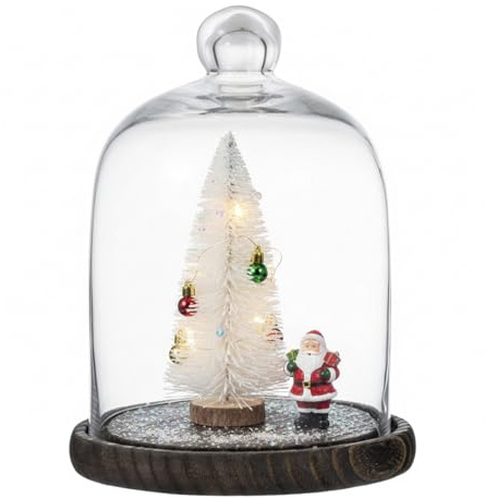MyGift Clear Cloche Glass Dome,9 Inch Display Bell Jar with Top Handle and Rustic Brown Solid Wood Base