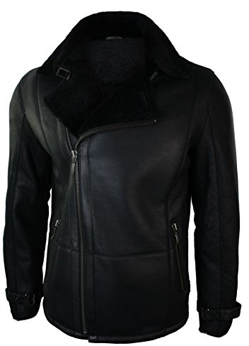 TruClothing.com Herren Lederjacke Echt Schaffell Leder Schwarz Winter Mittlere Länge Designer Schafsleder Jacke