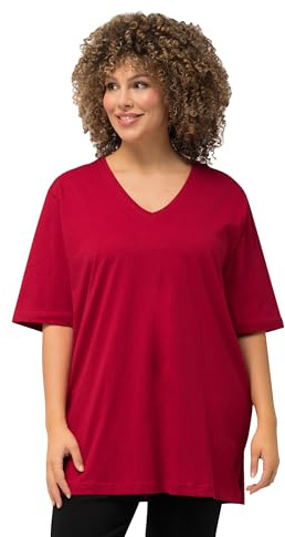 Ulla Popken Femme Grandes Tailles T-Shirt V, Relaxed, Pur Coton Coquelicot 54+ 515283 57-54+