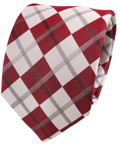 TigerTie Designer Seidenkrawatte in rot dunkelrot silber schwarz kariert