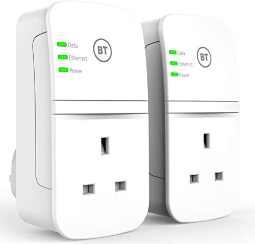 BT Broadband Extender Powerline Adapter Flex 600 Kit, wired AV600, pass-through socket