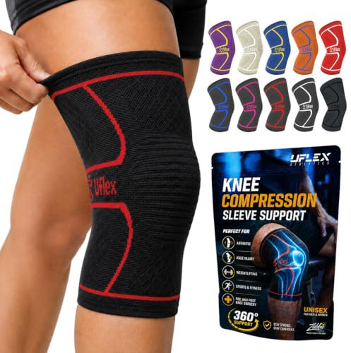 Uflex Athletics Knee Compression Sleeve Support for Women and Men - Knee Brace for Pain Relief, Fitness, Weightlifting, Hiking, Sports-Single Wrap
