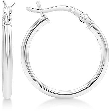 KEZEF Pendientes Aros de Plata para Mujer - Aros de Plata de Ley 925-2mm de Grosor - Pendientes Aros Pequeños de Plata de Ley para Hombre - Pendientes de Plata Hipoalergénicos de 20mm de Diámetro
