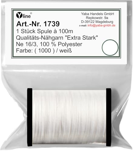1739 Bobine de fil à coudre extra fort 100 m Blanc Ne 16/3 100% polyester pour machine à coudre 100% polyester