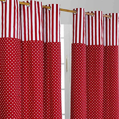 Homescapes Kindervorhang Mädchen Kinderzimmer Ösenvorhang Dekoschal Polka Dots 2er Set rot weiß 137 x 182 cm (Breite x Länge je Vorhang) 100% Reine Baumwolle