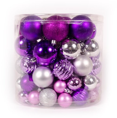 WeRChristmas 80-Piece Deluxe Variety Christmas Tree Baubles Decoration Pack, Pink/Purple/Silver/Fuchsia