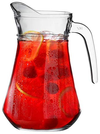 Argon Tableware Brocca Glass Water Jug - 1.5L - Clear Glass Serving Jugs Tapered Drinks Pitcher with Handle for Cocktails, Juice, Punch, Soft Drinks, Water