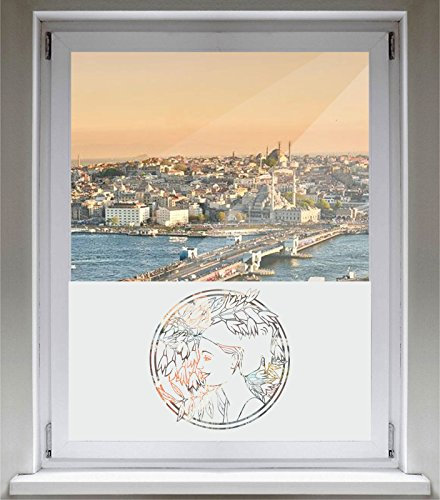 INDIGOS UG Sichtschutzfolie Glasdekorfolie Fensterfolie mit Motiv satiniert Blickdicht - d126 hübsche Frau Ornament - 1000 mm Länge - 500 mm Höhe Viereck - selbstklebend - matt