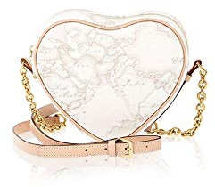 Alviero Martini 1ᴬ Classe, Borsa a Tracolla a Cuore Donna, in Tessuto Stampato Geo White, Dettagli in Pelle di Vacchetta e Metalleria Oro, Chiusura con Zip, Colore Bianco
