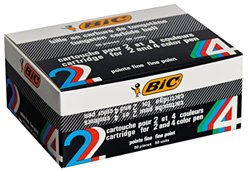 BIC 4 Couleurs Original Fine Recharges Stylo-Bille Pointe Fine (0,8 mm) - Noir, Boîte de 50