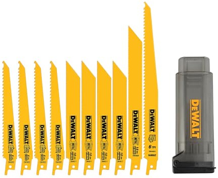 DEWALT Reciprocating Saw Blades, 10 Piece Bi-Metal Combination Set with Case, Various Sizes 6 In to 9 In, Longer Life (DW4898)