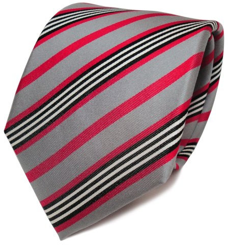 TigerTie Designer Seidenkrawatte in rot grau schwarz weiß gestreift