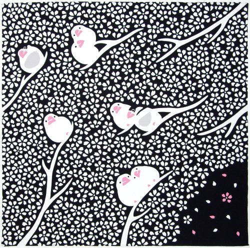Kenema Furoshiki 90x90cm Sakura Spatzen - Schwarz - Handtuch