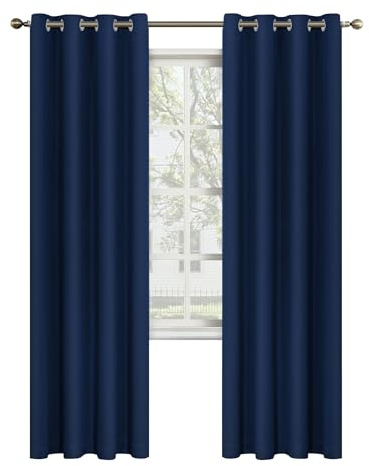MYSKY HOME Navy Blue Curtains 84 Inches Long Blackout Curtains for Living Room Bedroom Blue Curtain Grommet Window Drapes Privacy Protect Room Darkening Single Panel Curtain, 52 x 84 Inch