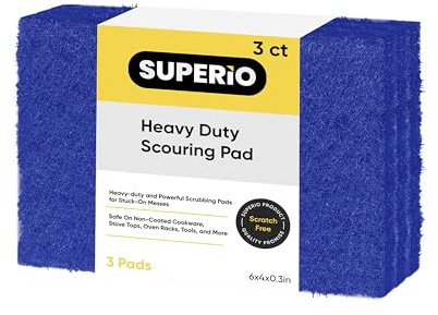 Scouring Pad Non-Scratching Scrubber Non-Scratch Cleaning Scrub Pads, Heavy Duty Scouring Pad, Reusable Kitchen Scrubbing Pad Pack of 3, Blue, by Superio