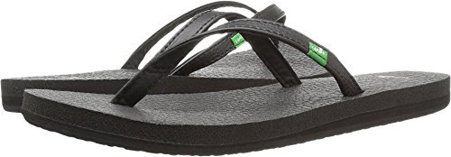 Sanuk Yoga Spree 4 | Yoga Mat Footbed | Flip Flops for Women | Yoga Sandals For Women | Women's Beach Sandals, Black, 9