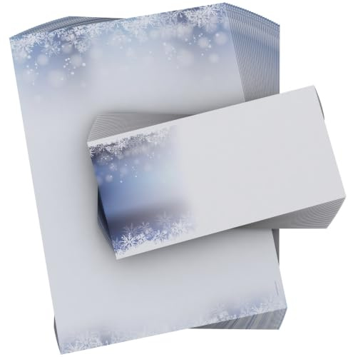 Weihnachtsbriefpapier mit Umschlag 200-tlg | Wintertraum | 100 Blatt Motivpapier A4 + 100 Briefumschläge OHNE FENSTER DIN LANG | weihnachtliches Briefpapier-Set