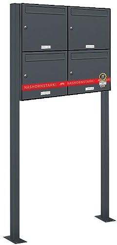 AL Briefkastensysteme 4er Standbriefkasten in Anthrazitgrau RAL 7016 als 4 Fach Briefkastenanlage DIN A4 in Postkasten Briefkasten Design modern