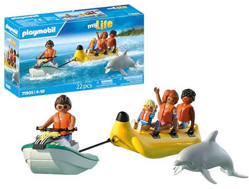 PLAYMOBIL | Vacation on The Beach | Paseo en Banana Inflable | Juguete para Mayores de 4 años | Regalo Ideal para niños | Diversión en el Agua con Figuras y Moto acuática | 71905