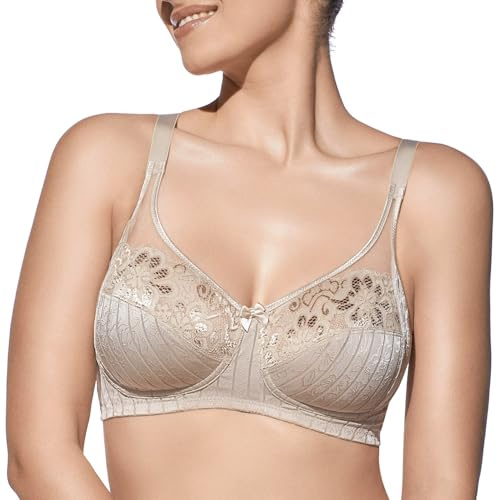Selene, Sujetador de Mujer de Encaje, Sin Aros ni Relleno, con Motivo Floral, Colección Scarlett, Color Tierra, Talla 95B