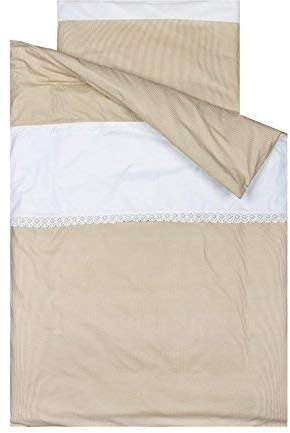 Vizaro Baby Bettwäsche Set 90x120cm + Kissenbezug 30x60cm Für Kinderwiege 60x120cm - 100% Reine Baumwole Stickereien Beige Linien