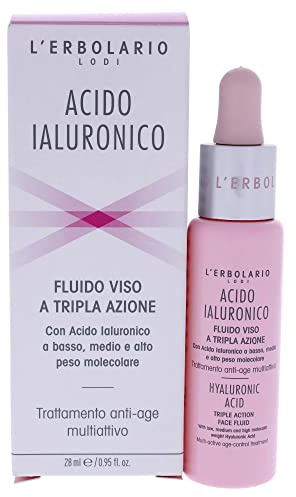 L'Erbolario, Fluido Viso Acido Ialuronico, Trattamento Anti-Age a Tripla Azione, 28 ml