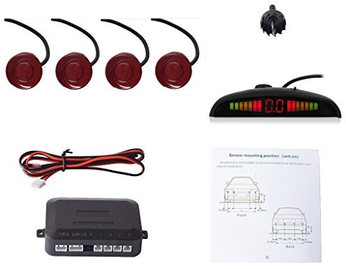 CoCar Auto Rückfahrwarner Einparkhilfe 4 Sensoren Einparkassistent Einparksystem PDC + LED Anzeigen + Akustische Warnung - Tiefrot