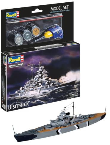 Revell 65802 Modellbausatz Schiff 1:1200 - Bismarck im Maßstab 1:1200, Level 4, originalgetreue Nachbildung mit vielen Details, Model Set mit Basiszubehör, 65802