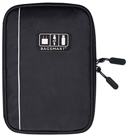bagsmart Elektronische Tasche, Handliche Elektronik Tasche Reise für Handy Ladekabel, Powerbank, USB Sticks, SD Karten (Schwarz)