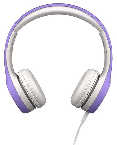 LilGadgets Connect+ Foldable Headphones, Adjustable Fit Soft Touch Padding for Kids with Mic, Volume-Limited & Noise Reduction On-Ear Wired Headset for School with SharePort - Purple, Ages 3-14