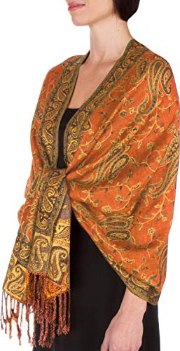 Sakkas Zweischichtiger Jacquard Paisley Viskose Pashmina Schal/Stola - - Orange