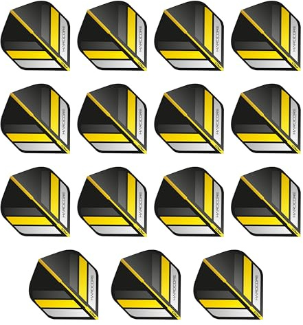 RED DRAGON Hardcore XT Schwarz and Gelb Stripe Extra Dicke Standard Dart Flights - 5 Sätze pro Packung (15 Dart Flights insgesamt)