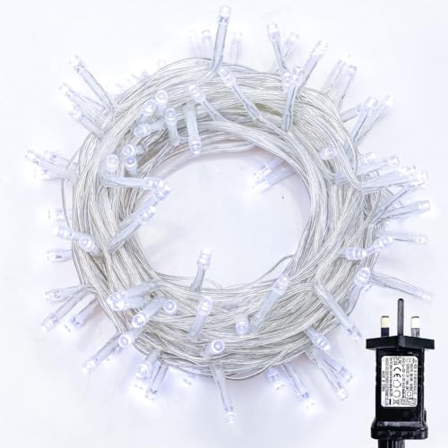 WISD Christmas Fairy Lights - 100 LED 13M with UK Plug, Dimmable, Timer & Memory, 12 Modes, IP44, Clear Cable, for Indoor Outdoor Home Garden Party Decoration (Cool White)