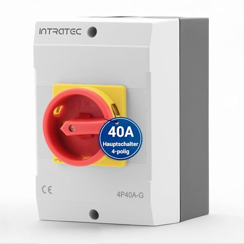 Intratec Hauptschalter 40A, 4-polig – IP65 Lasttrennschalter mit Kunststoffgehäuse – Aufputz-Schalter ideal für Industrie – Drehschalter für sichere Abschaltung – Robuster Maschinenschalter 230V 400V