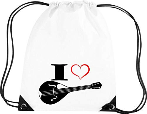 Shirtstown Premium Gymsac Musique I Love Mandoline, White