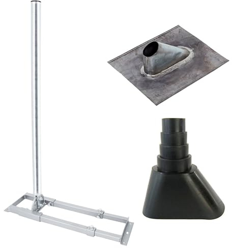 Premium X Profi X100-48 SAT Dachsparrenhalter 100 cm Mast 48 mm Stahl Sparren-Halterung für Satelliten-Antenne Satellitenschüssel mit Blei Dachabdeckung Manschette schwarz