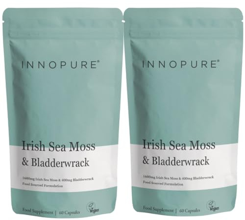 INNOPURE Irish Sea Moss Complex - 120 Capsules - 1600mg High Strength, Ethically Sourced, Vegan Capsule with 400mg Bladderwrack - Pure Sea Moss & Bladderwrack Supplements - Non GMO, UK Made
