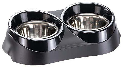 Ferplast Hundeschale Duo Feed mit 2 Schalen aus Edelstahl - rutschfeste und umweltfreundliche Doppelfütterung für Hunde, 1,7 Liter