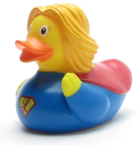 Duckshop I Badeente Superheldin I Quietscheente I L: 9 cm I inkl. Quitscheentchen-Schlüsselanhänger im Set I Geschenk Kinder I Geschenk Superhelden-Fans