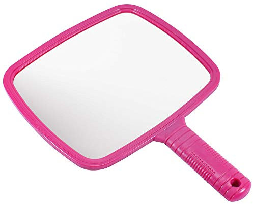 TRIXES Espejo con Mango Profesional del Salón Barberos Peluqueros Maquillaje Afeitar Peluquería - Espejo de Mano Grande - Agarre Fácil - Rosa - Rectangular