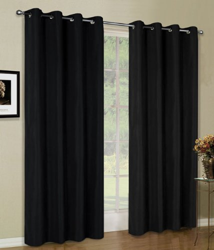 Vorhang Blickdicht Schal, 2 Stück 245x140 (HxB) Matte unifarbene Gardine mit Ösen, Schwarz Material aus Microsatin Micofaser-Gewebe., 204050