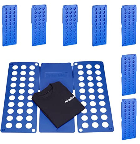 8x Faltbrett Wäsche, Wäschefalter, Hemdenfalter, große Falthilfe, Faltsystem platzsparend, HBT 0,5 x 70,5 x 59 cm, blau