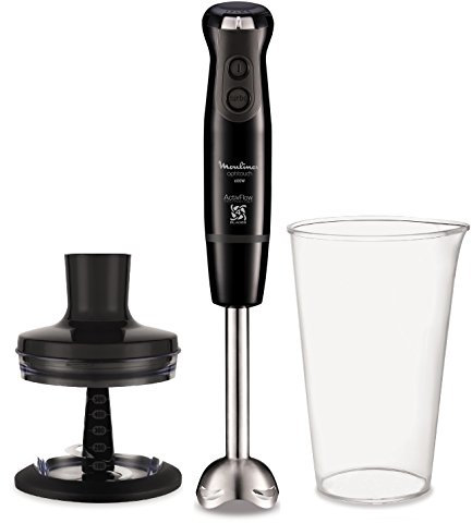 Moulinex Batidora Optitouch DD831810 - Batidora de mano con motor de 600 W de potencia y 16 velocidades ajustables y turbo, 4 cuchillas con sistema ActivFlow más el accesorio picador